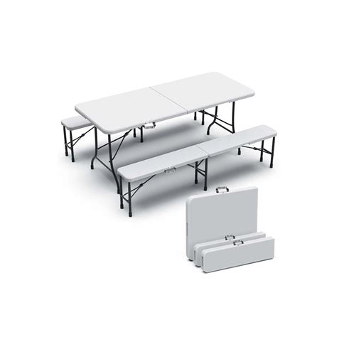 Vounot Ensemble De Table Et Bancs Camping Pliables Cm Hdpe Blanc