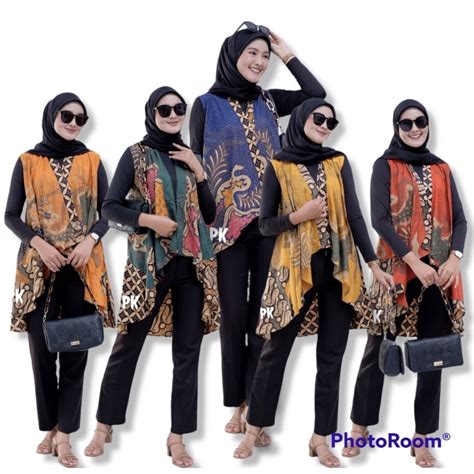 Jual Outer Motif Abstrak Batik Tanpa Lengan Outer Batik Cantik Ootd