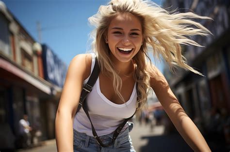 Premium Photo Gorgeous Years Old Blonde Girl Riding A Bike Pony