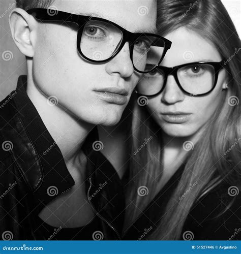 Fashion Twins in Black Clothes and Trendy Eyewear Stock Photo - Image ...