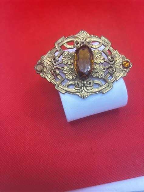 Antique Victorian Brooch Pin With Abut Ct Citrin Gem