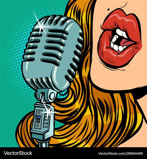 Woman Vintage Retro Microphone Music Standup Vector Image