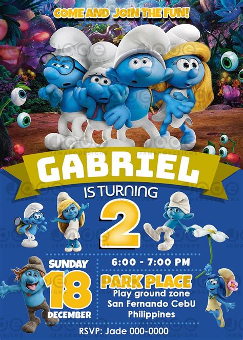 Smurf Smurf The Lost Village Birthday Invitation Printable Template