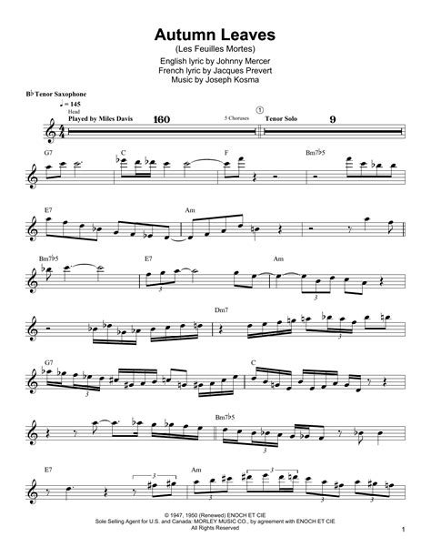 Autumn Leaves By Wayne Shorter Sheet Music For Tenor Sax Transcription At Sheet Music Direct