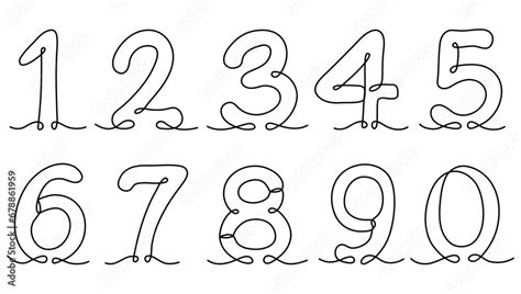 Numbers Continuous Line Drawing Arabic Numerals Symbols Linear Set