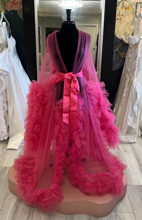 Top Gift For Her Sheer Boudoir Lingerie Robe With Marabou Feathers Bridal Shower Pregnancy