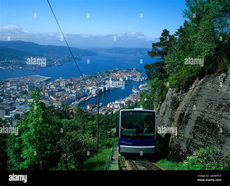 The Floibanen Cable Car In Bergen Norway Stock Photo Alamy