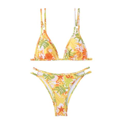 USNSM Women Print Padded Bikini Set Two Piece Double Strap Swimsuit