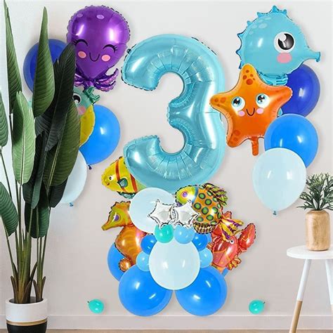 Number 3 Sea World Puffer Fish Party Decorations Sea Horse Birthday