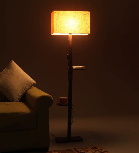 Buy Charlotte Orange Cotton Shade Shelf Floor Lamp With Wood Base By