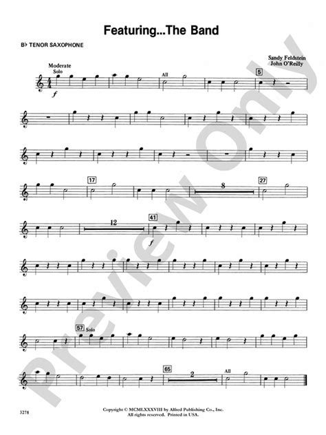 Featuring The Band B Flat Tenor Saxophone B Flat Tenor Saxophone Part Digital Sheet Music