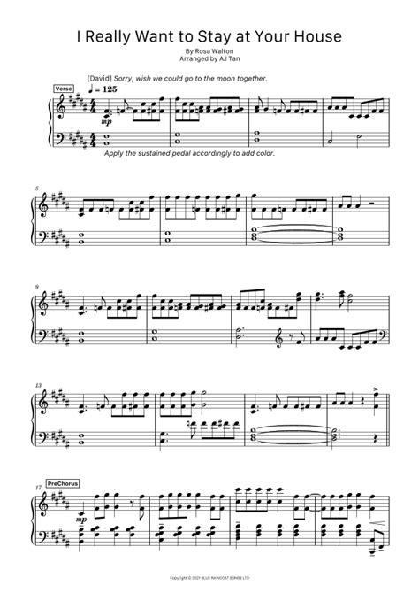 I Really Want To Stay At Your House Arr AJ Tan Sheet Music Rosa