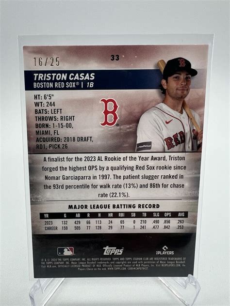 2024 Topps Stadium Club Rainbow Foil 33 Triston Casas 25 EBay