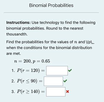 Answered Instructions Use Technology To Find The Following Binomial