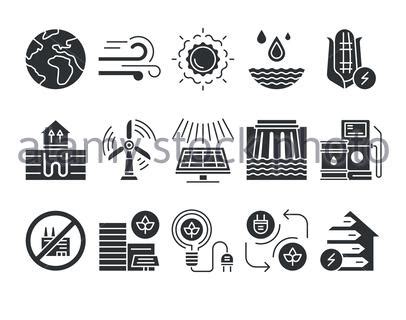 Electric Energy Glyph Icons Set Accumulator Hydroelectric Dam Power