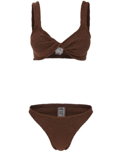 Hunza G Juno Metallic Effect Bikini Set In Brown Lyst Uk