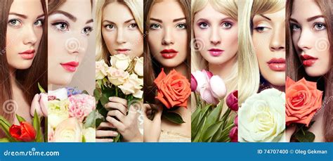 Beauty Collage Faces Of Women Stock Photo Image Of Face Lady 74707400