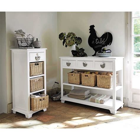 Console 3 Tiroirs 3 Paniers Blanche Basse Cour Maisons Du Monde