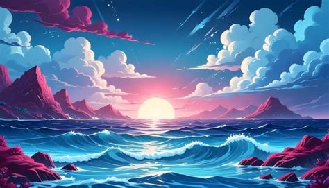 Premium Photo A Painting Of A Sunset With The Ocean And The Sun In