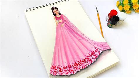 How To Draw Beautiful Pink Lehenga Easy Lehenga Drawing For