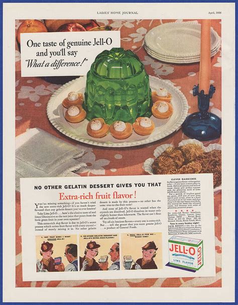 Vintage 1936 JELL O Lime Jello Mold Kitchen Decor Ephemera Print Ad