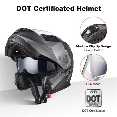 Ahr Motorcycle Helmet Dual Visor Modular Flip Up Full Face Helmet Dot