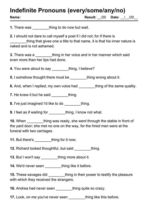 101 Printable Indefinite Pronouns PDF Worksheets with Answers - Grammarism