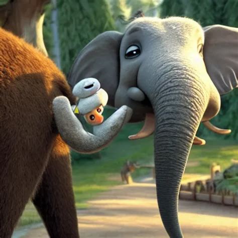 A Moose Kissing An Elephant In Zootopia 2016 Stable Diffusion