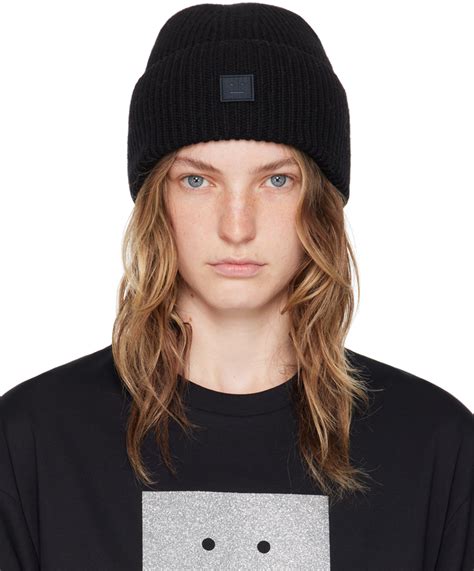 Acne Studios Black Small Face Logo Beanie Ssense