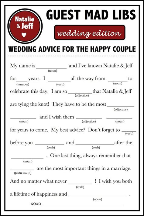 Wedding Day Advice To Couple Printed Or Printable Wedding Advice Card