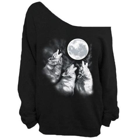 Wolves Howling At Moon Off Shoulder Slouchy Sweatshirt Sweater Big