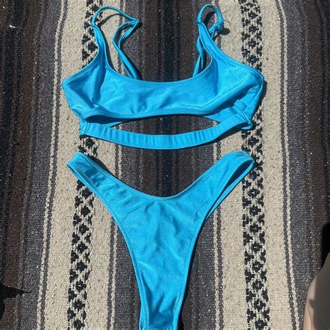 Electric Blue Matching Bikini Set Under Boob Top Depop