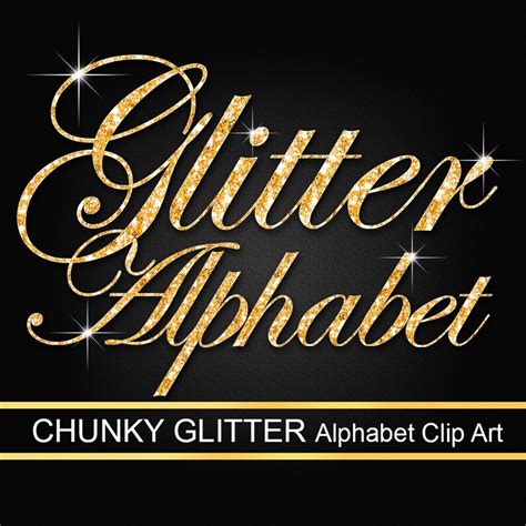 Gold Chunky Glitter Alphabet Clip Art Numbers And Punctuation Etsy