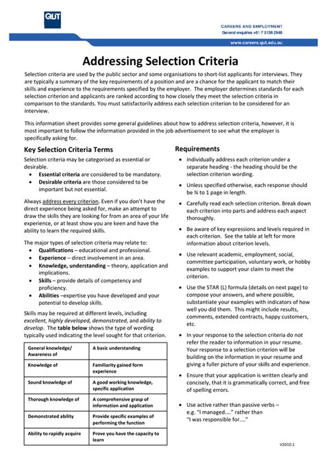 Cover Letter Addressing Selection Criteria Example Situation Set The Context Task Outline