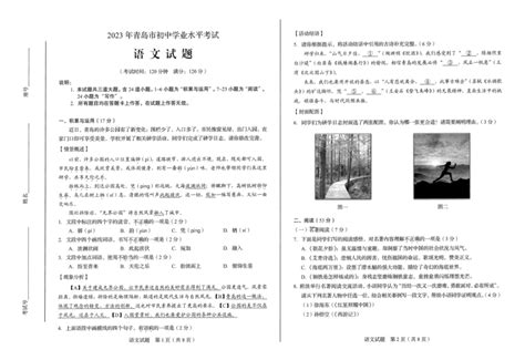 2023年山东省青岛市中考语文真题（pdf版无答案） 21世纪教育网