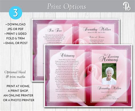 Delicate Pink Rose Funeral Program Template Obituaryorder Of Etsy