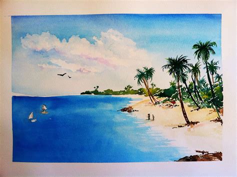 Tropical Beach Watercolor At Explore Collection Of