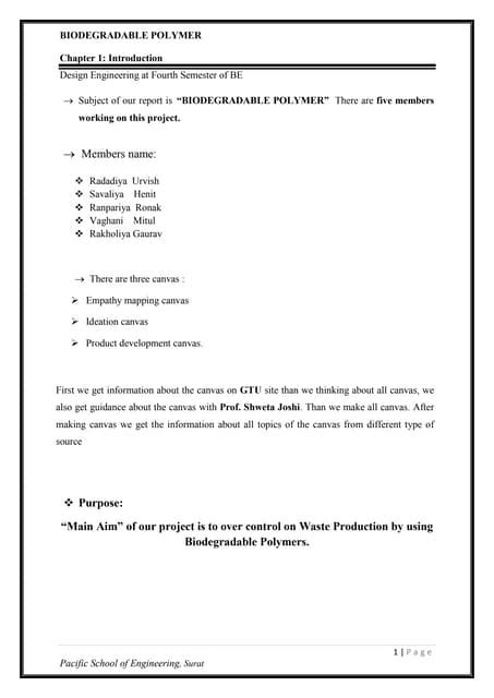 Biodegradable Polymer Project Report Pdf