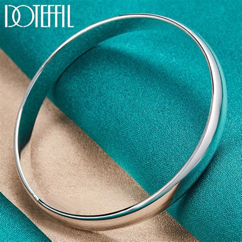 DOTEFFIL 925 Sterling Silver 8mm Smooth Bangle Bracelet For Woman Man