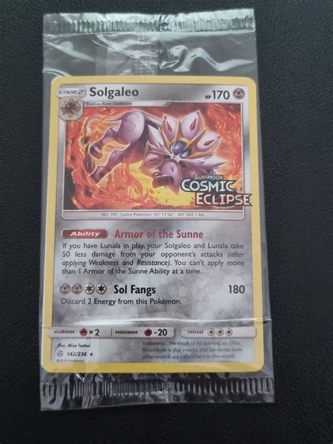 Solgaleo 142/236 Sun Moon Cosmic Eclipse Promo Pokemon Card PRE RELEASE ...