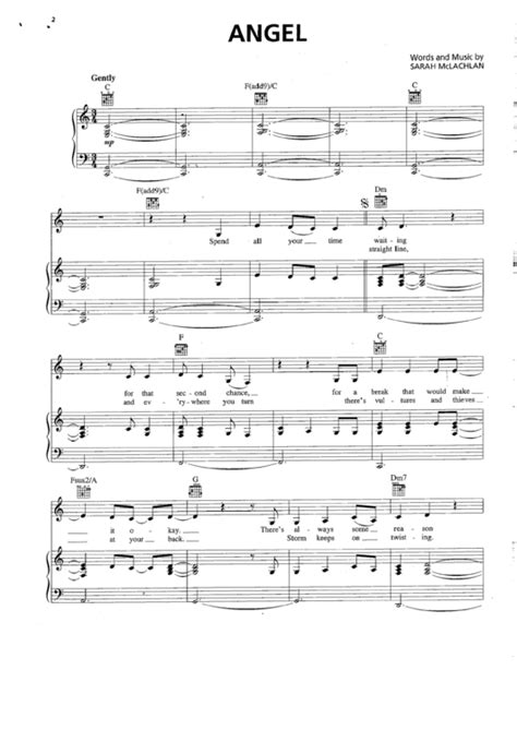 Sarah Mclachlan - Angel Sheet Music printable pdf download