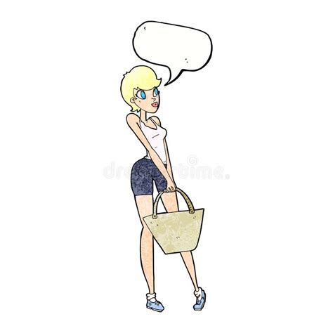 Cartoon Attractive Woman Shopping With Speech Bubble Stock Illustration