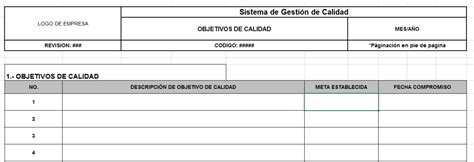 Objetivos De Calidad Formato Para Descarga Descargas Formatos Y Artículos De Calidad