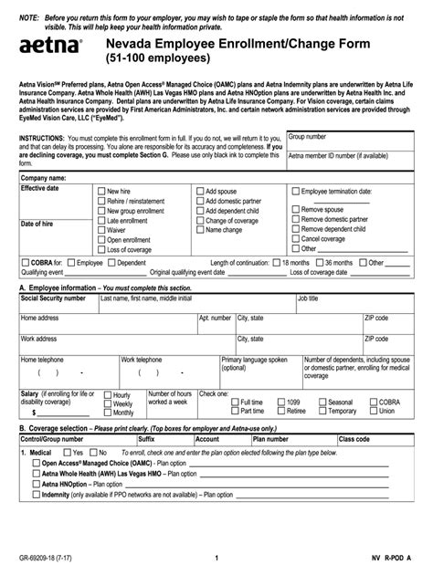 Fillable Online Nevada Employee Enrollment Change Form 51 100