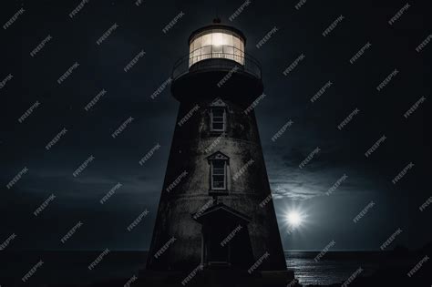Premium Photo A Dark And Eerie Lighthouse Stands Tall In The Night