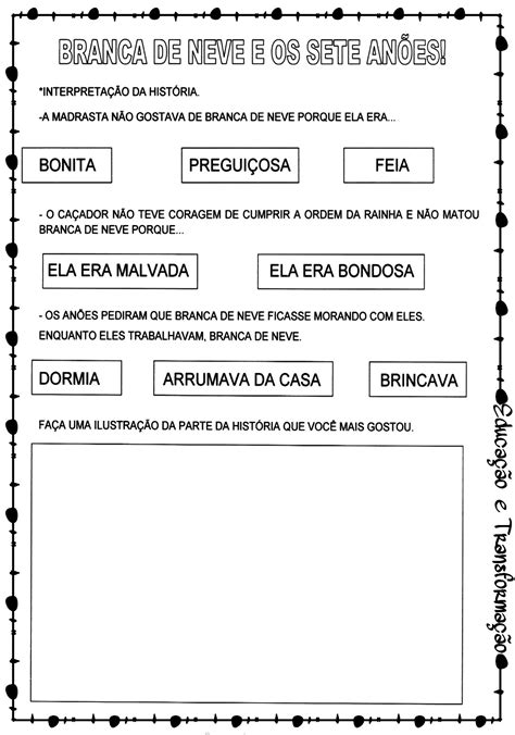 Sequência didática Branca de Neve e os Sete Anões Atividades Escolares