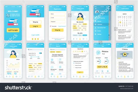 Set Ui Ux Gui Screens Education Stock Vector Royalty Free 1371569168