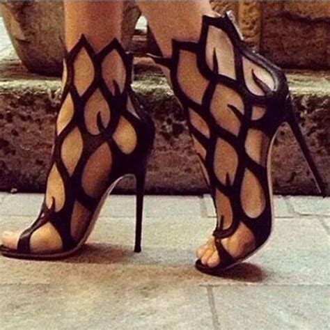 2015 new summer fashion black cut out women sandals high heel shoes big ...