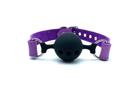 Leather Ball Gag Tango In Purple Leather Breathable Ball Gag Mouth Restraint Silicone Ball