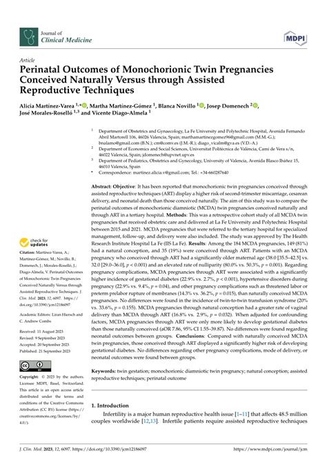 Pdf Perinatal Outcomes Of Monochorionic Twin Pregnancies Conceived